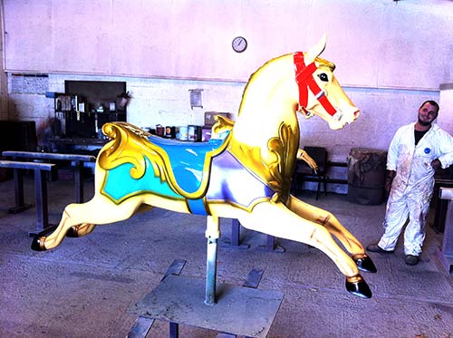 Rundles 3 Abreast Galloper Horse Manufacture. Bespoke Carousels