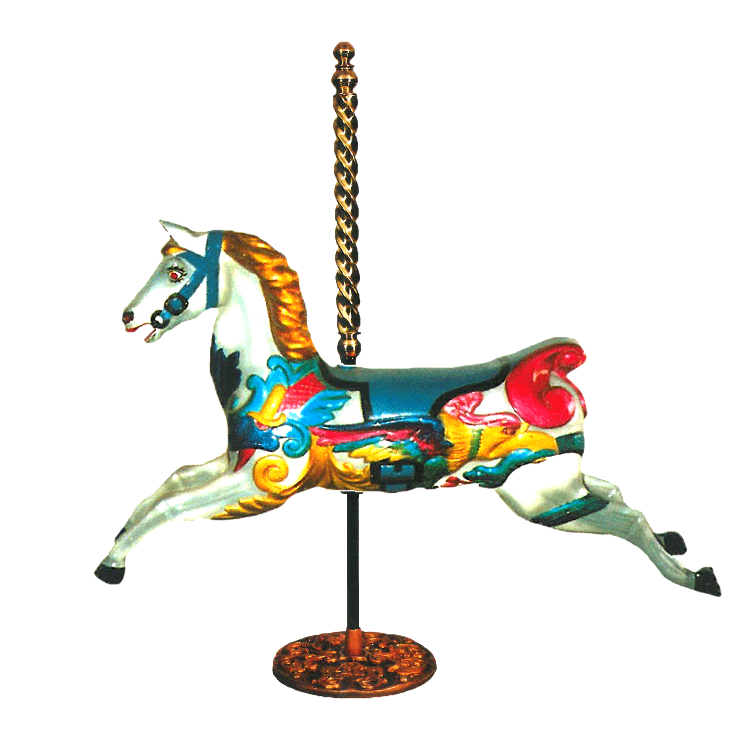 Genuine Carousel horses with twisted brass and stand for sale