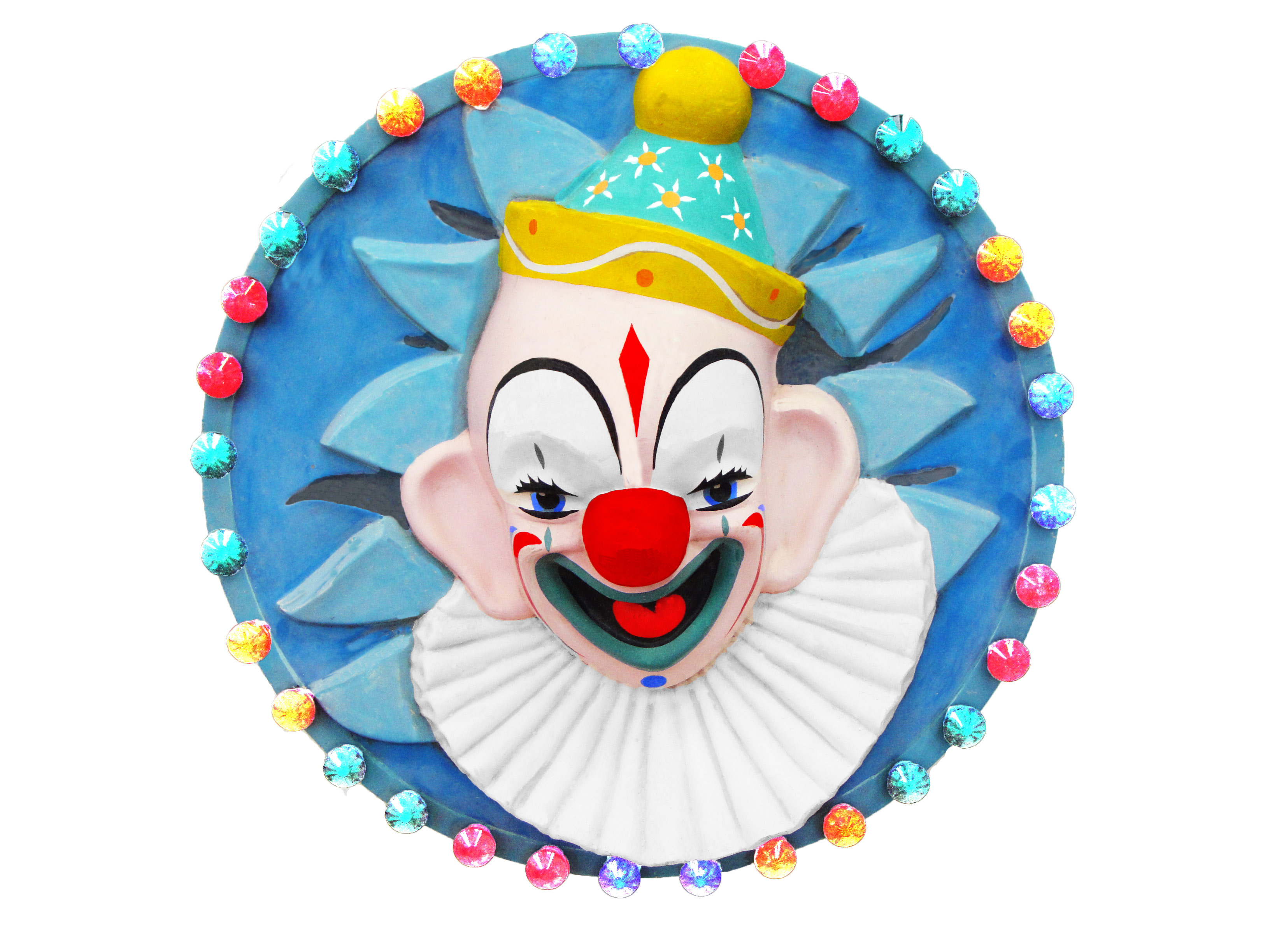 Round Clown Face display mould fully painted and lacquered, complete with lights